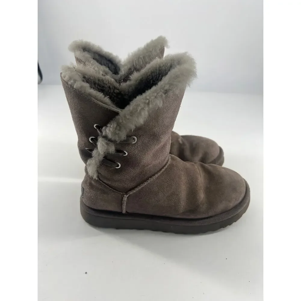 Ugg Constatine Satin Ribbon Boots Womens Size 7 Gray Charcoal Warm Y2K - Picture 2 of 9